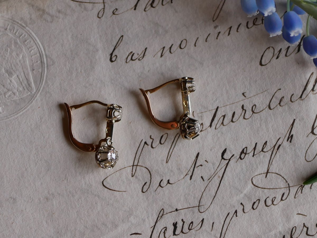 FE-08 K18 ドルムーズピアス 天然ダイヤモンド アンティーク