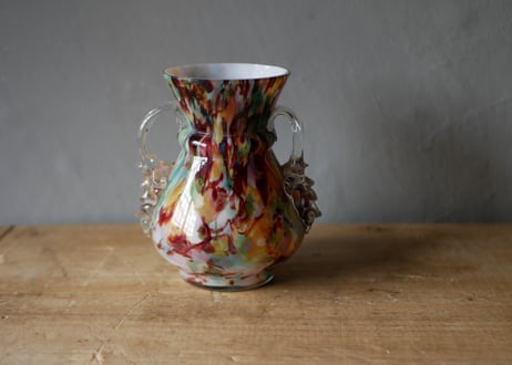 カラフルなマーブルフラワーベース　花器　フランスアンティーク　ブロカントのある暮らし