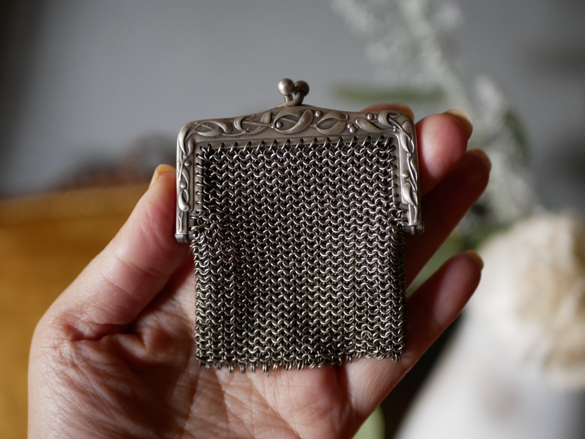 純銀製シルバーヤドリギモチーフパース フランスアンティーク 純銀製シルバーヤドリギモチーフパース フランスアンティーク