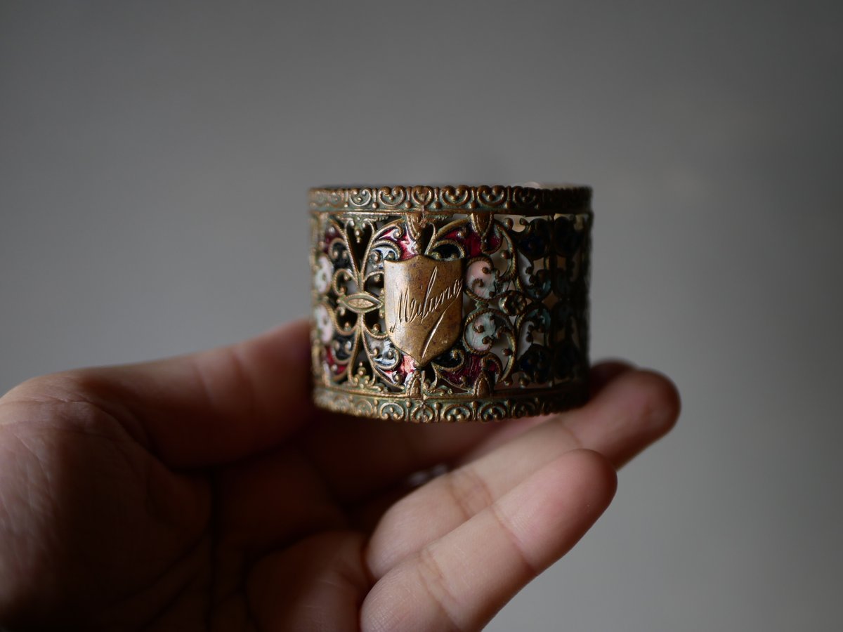 透かし細工 エナメル絵付け ナプキンリング フランスアンティーク