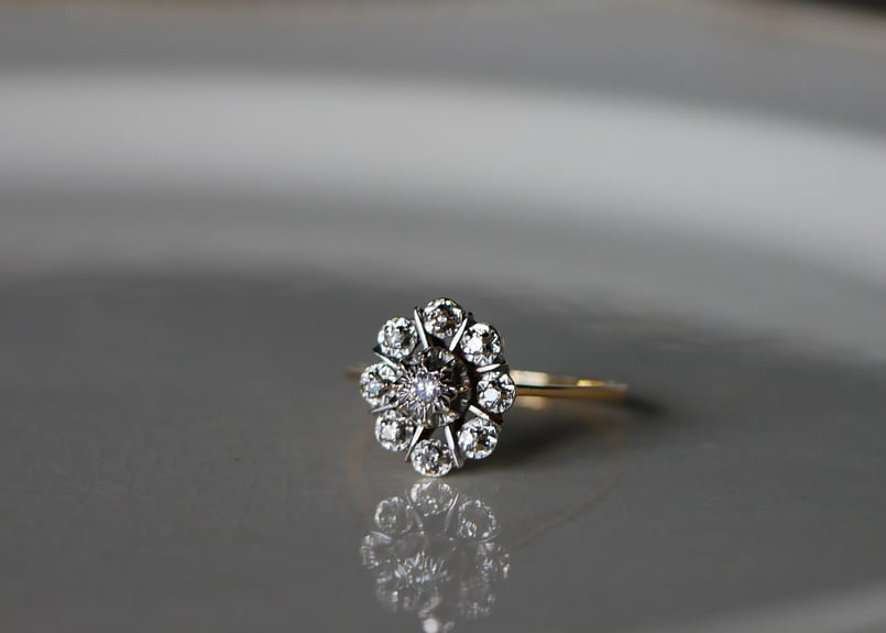 FR-51】天然ダイヤモンド K18 指輪 フランスヴィンテージ ヴィンテージ