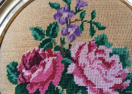 フランス アンティーク プチポワン 刺繍 ローズ