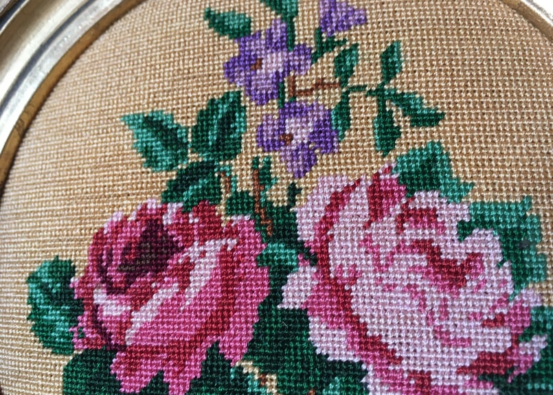 フランス アンティーク プチポワン 刺繍 ローズ | mamantique