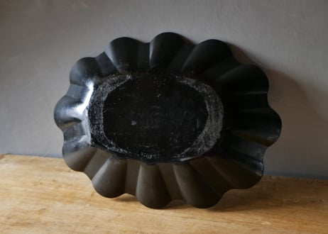 パピエマシェ　花リムの器　漆黒　フランスアンティーク　ブロカントのある暮らし