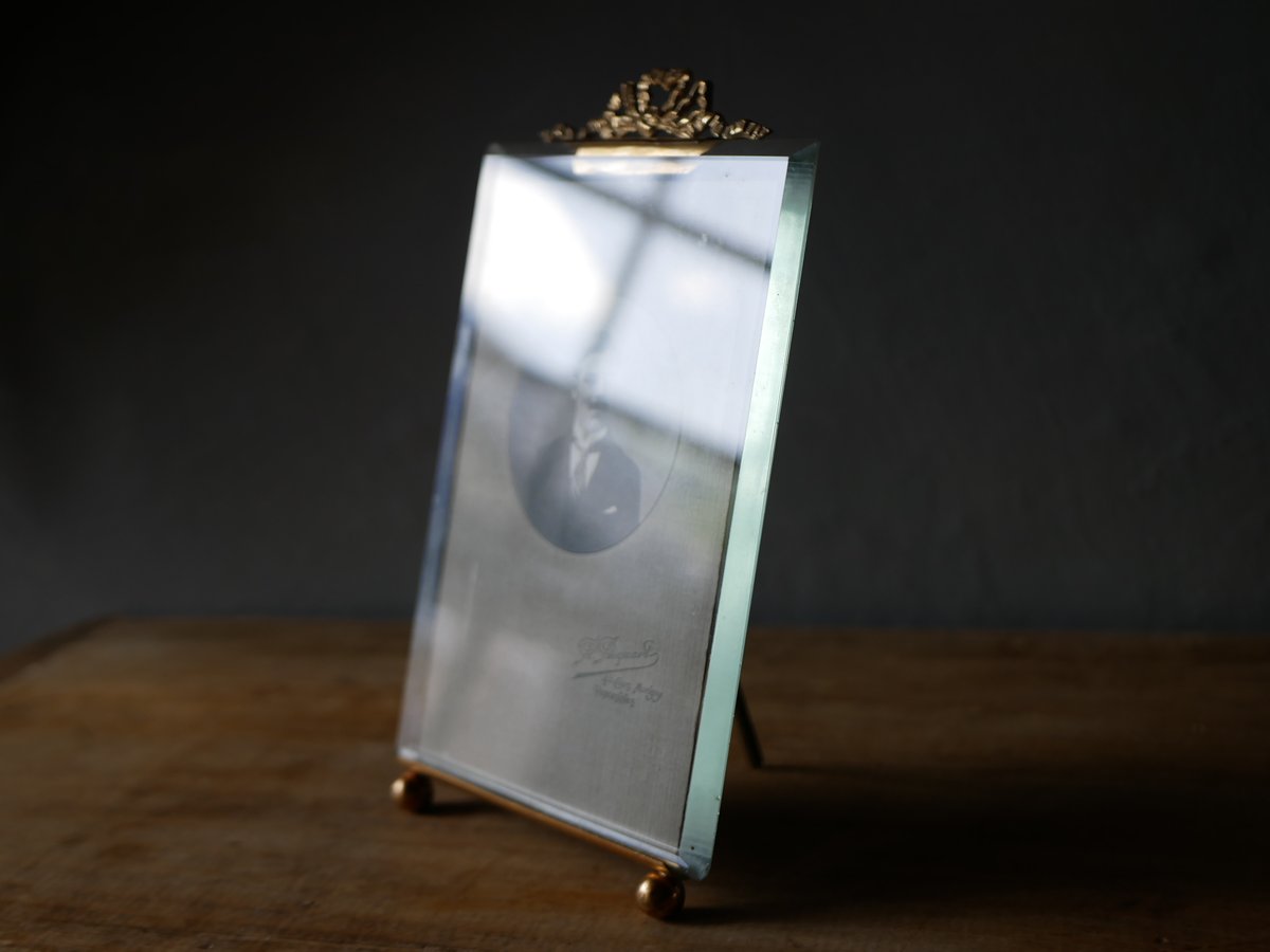 リボンモチーフ 面取りガラスのフォトフレーム 写真付 フランス