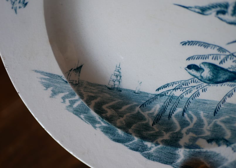 フランス アンティーク Bordeaux プレート 小鳥 ツバメ アンティーク