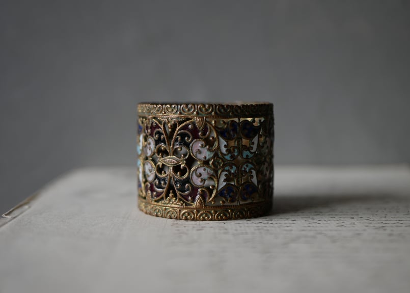 透かし細工 エナメル絵付け ナプキンリング フランスアンティーク
