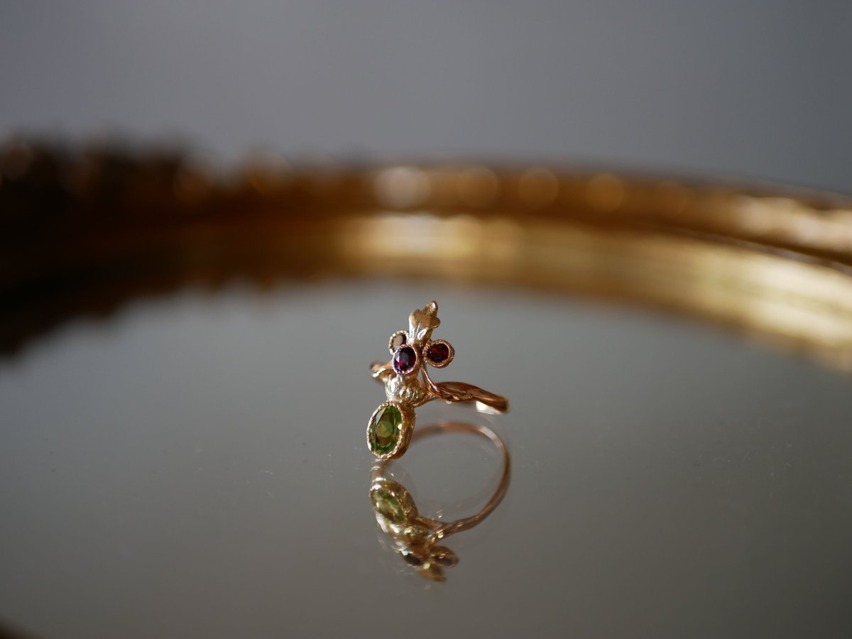 FR-11 天然ペリドット 18金 18K デザインリング フランス