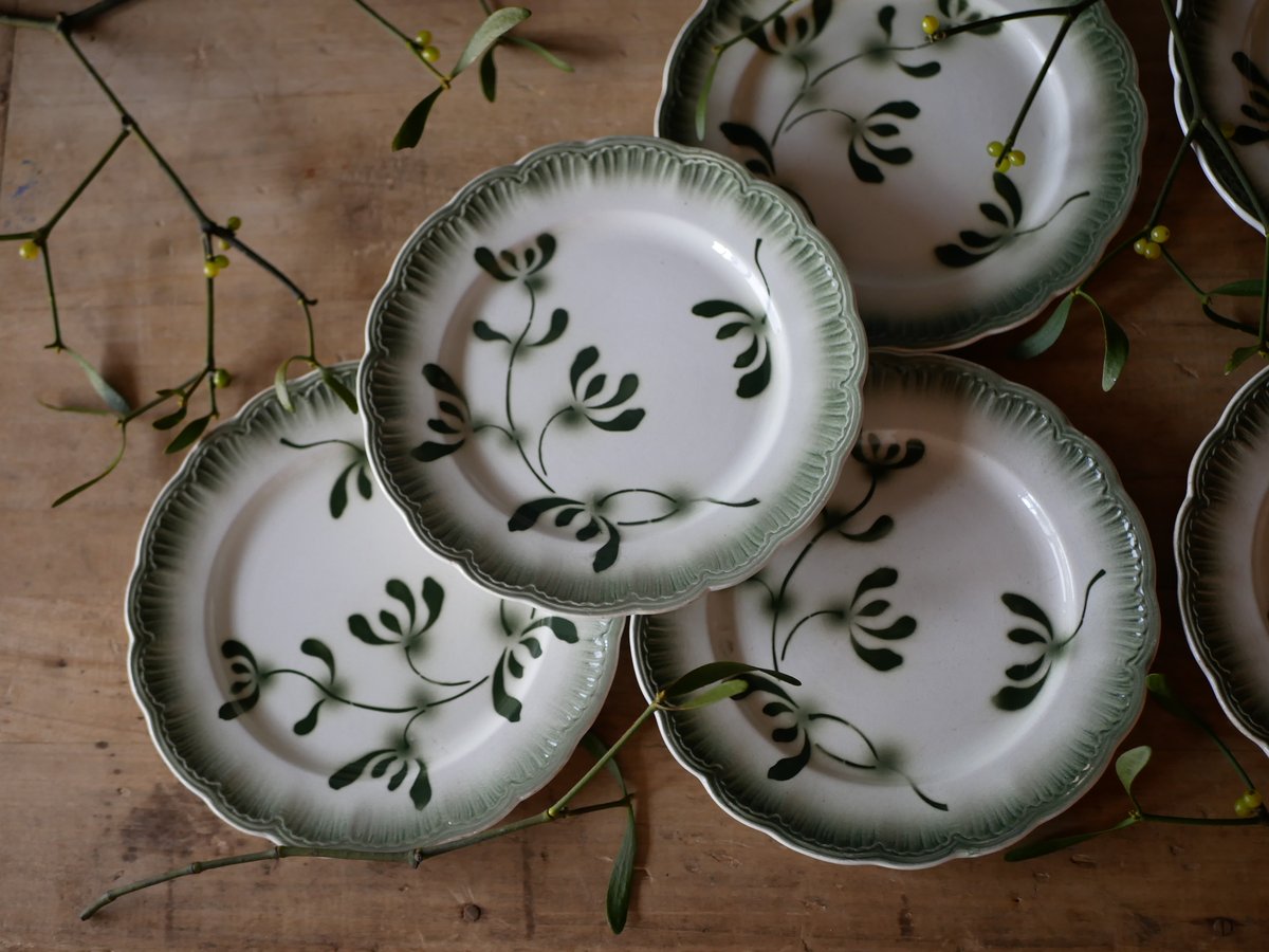 ヤドリギ プレート アンティーク 2枚セット 宿り木 ヤドリギ アンティークプレート デザートプレート ブロカントの