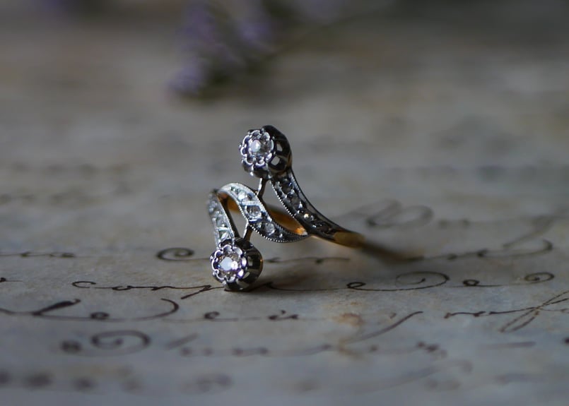 天然ダイアモンド　アールデコ　K18 アンティークリング　フランスアンティーク FR-56 アールデコ K18 アンティークリング 指輪 フランス