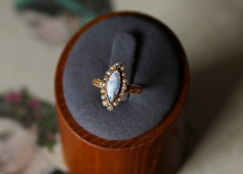 H様御成約品【FR-41】18金 エマイユ アンティークリング フランス