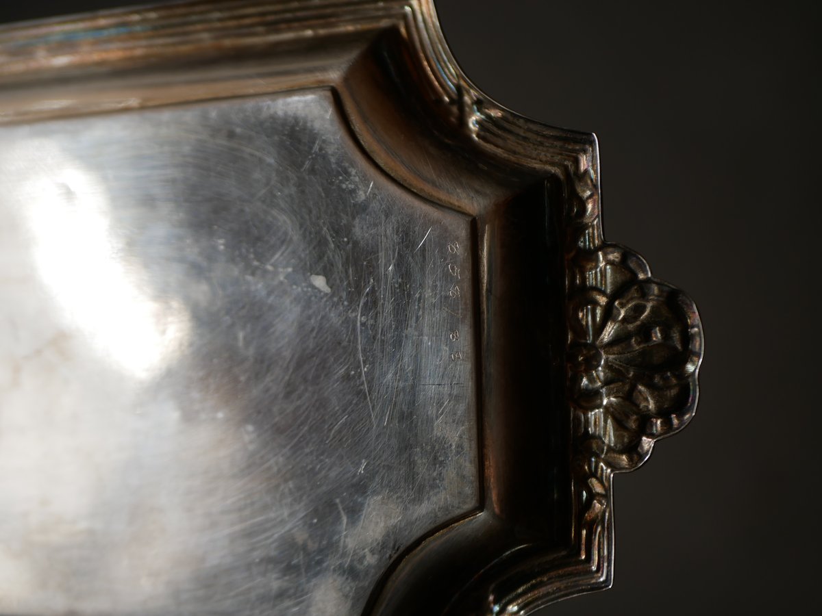 フランスアンティーク　トレー　プレート　薔薇　蝶々　エンボス加工　ブロカント フランスアンティークトレープレート薔薇蝶々エンボス加工ブロカント