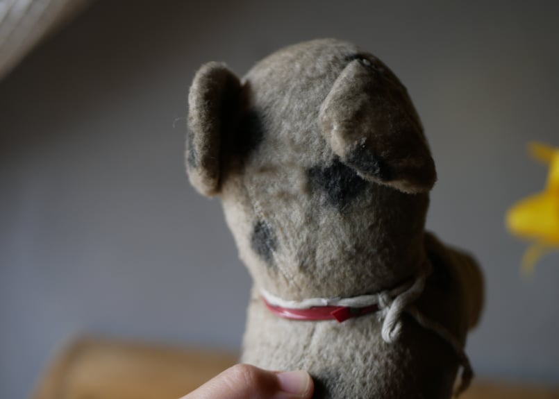 ドット柄のワンちゃん　犬　アンティークトイ　ぬいぐるみ　フランスアンティーク ドット柄のワンちゃん 犬 アンティークトイ ぬいぐるみ フランス