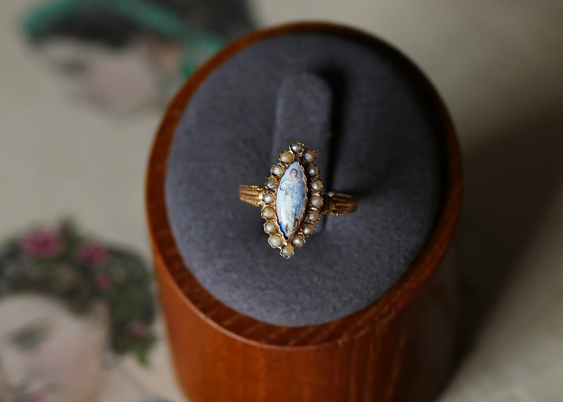 H様御成約品【FR-41】18金 エマイユ アンティークリング フランス