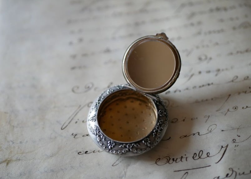 ナポレオン三世 純銀製 パウダーケース シャトレーン コンパクトミラー