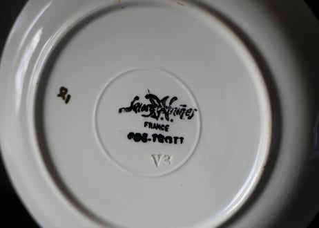 B　サルグミンヌ　ブルーストライプ　チョコレートカップ　C＆S　フランスアンティーク