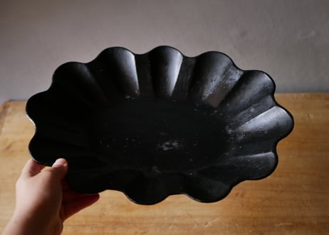 パピエマシェ　花リムの器　漆黒　フランスアンティーク　ブロカントのある暮らし