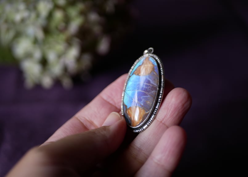 モルフォ蝶 純銀 フランスアンティーク ペンダントトップ ブロカント