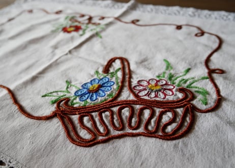 フランスアンティーク　刺繍　パニエ　A