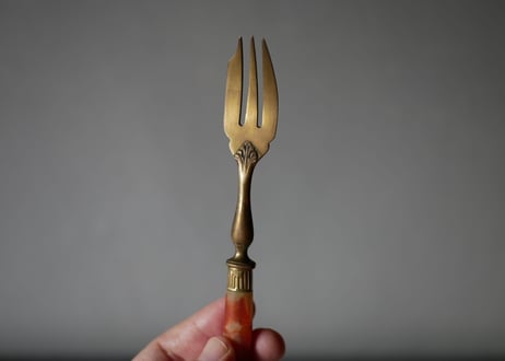 マーブルオレンジ　デザートフォーク　フランスアンティーク　ブロカントのある暮らし