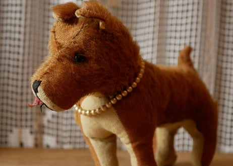 お洒落な犬　フランスアンティーク　ぬいぐるみ　ブロカント  アンティークのある生活