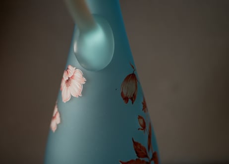 ブルー フロストガラスのピシェ　花器　花瓶　フランスアンティーク　ヴィンテージ