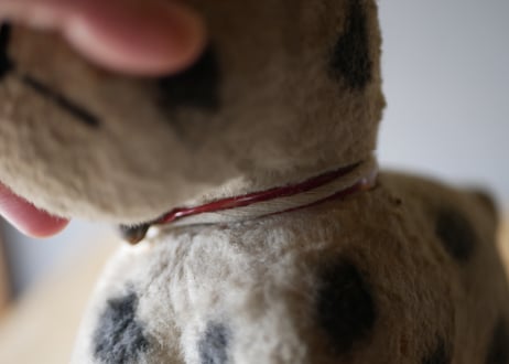 ドット柄のワンちゃん　犬　アンティークトイ　ぬいぐるみ　フランスアンティーク
