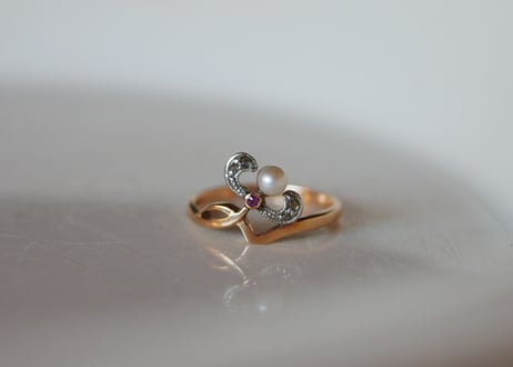 ヤドリギモチーフ 18K フランスアンティーク  指輪 アンティークリング