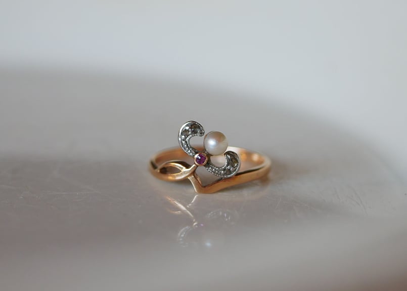 ヤドリギモチーフ 18K フランスアンティーク 指輪 アンティーク