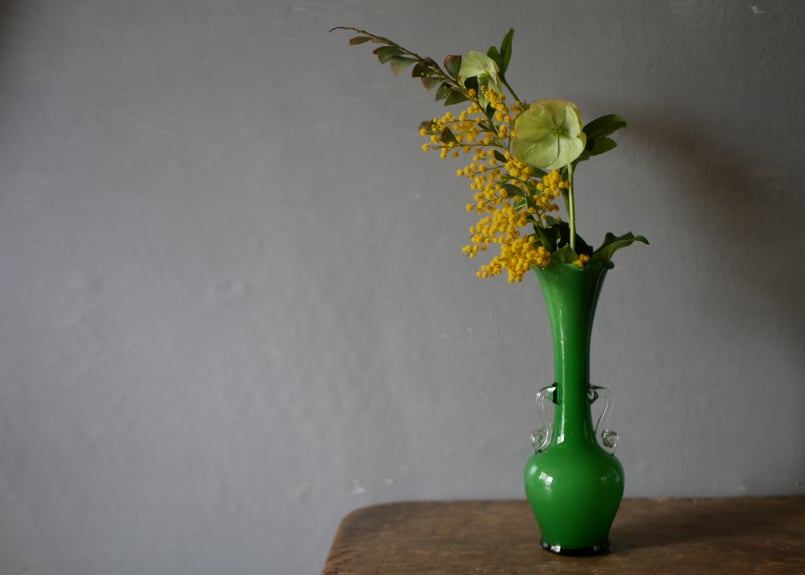 グリーン フラワーベース 花器 花瓶 フランスヴィンテージ ブロカント
