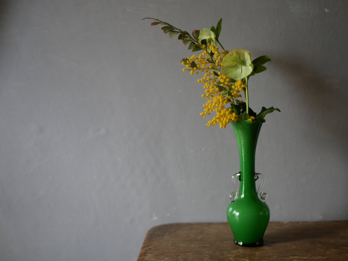 クリシー　花瓶　花器　イエローべース　フランスヴィンテージ　ブロカントのある グリーン フラワーベース 花器 花瓶 フランスヴィンテージ ブロカント