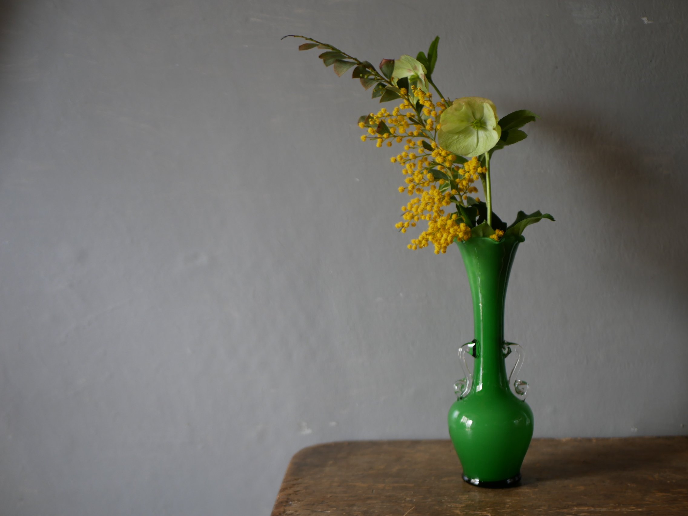 グリーン フラワーベース 花器 花瓶 フランスヴィンテージ ブロカント