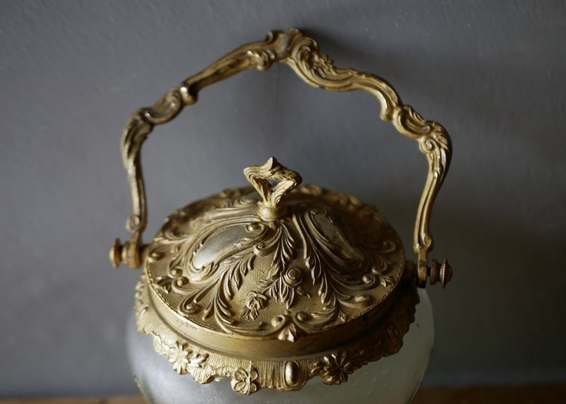 フランスアンティーク 素敵なビスケットジャー蓋付、取手付 フランス