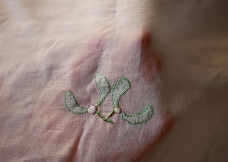 ヤドリギ　ヴィンテージクロス　大判　手刺繍　フランスアンティーク　ブロカント