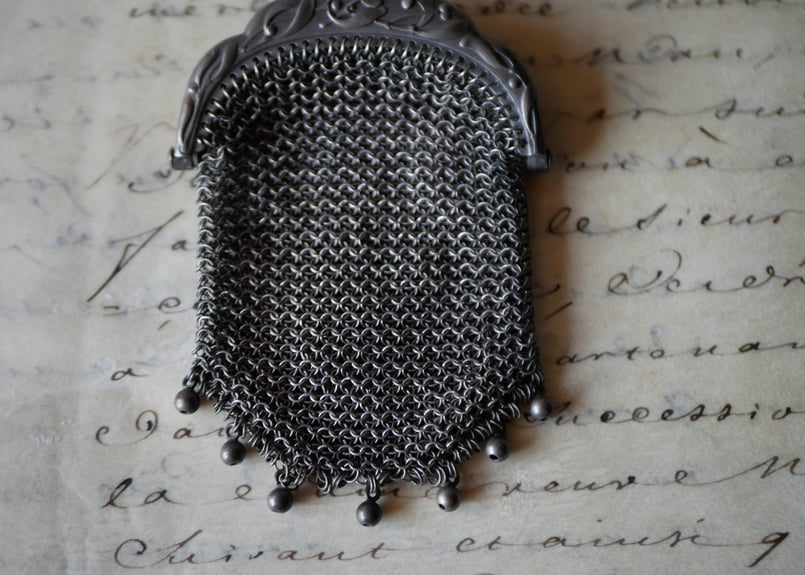 純銀 フレンチシルバー メッシュパース フランスアンティーク