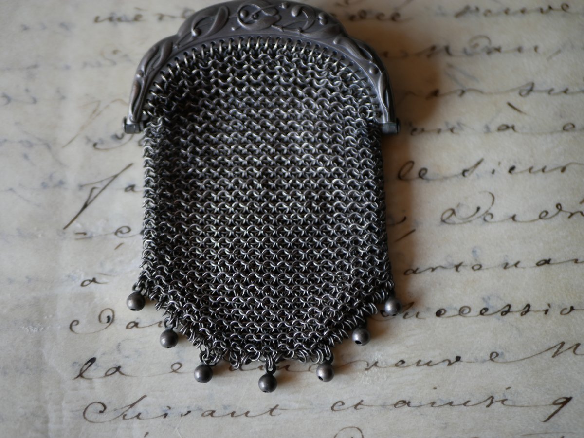 純銀 フレンチシルバー メッシュパース フランスアンティーク