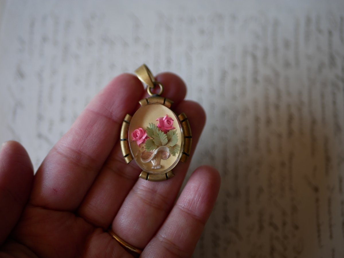 ルーサイトネックレス ペンダントトップ ローズ フランスヴィンテージ