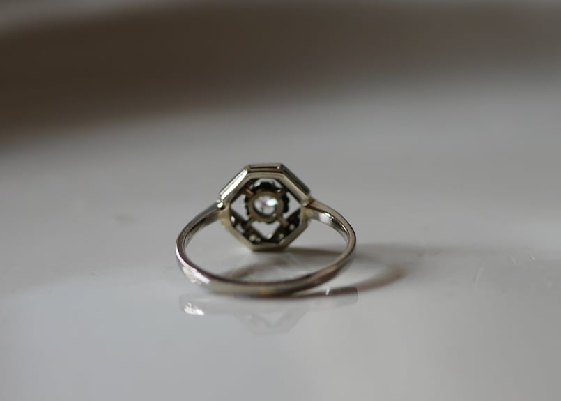 天然ダイアモンドアールデコK18 アンティークリングフランスアンティーク