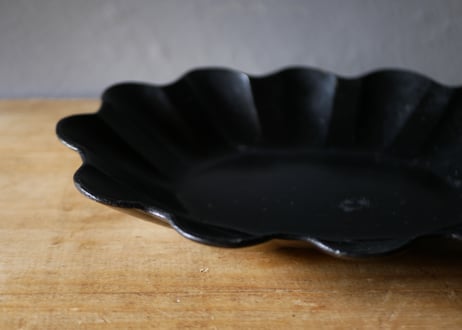 パピエマシェ　花リムの器　漆黒　フランスアンティーク　ブロカントのある暮らし