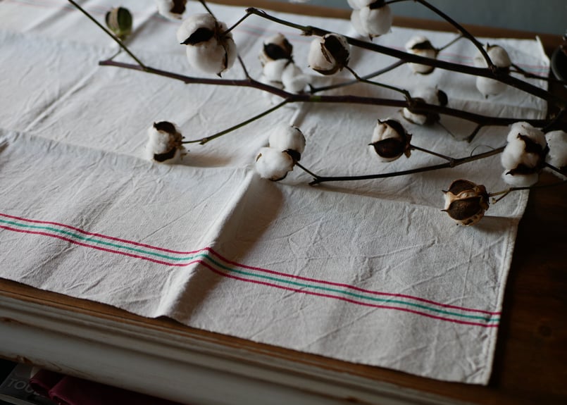 フランスアンティークリネン トーション クリスマスカラー ブロカント