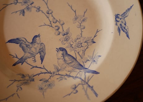 鳥と花　アンティークプレート　平皿　フランスアンティーク
