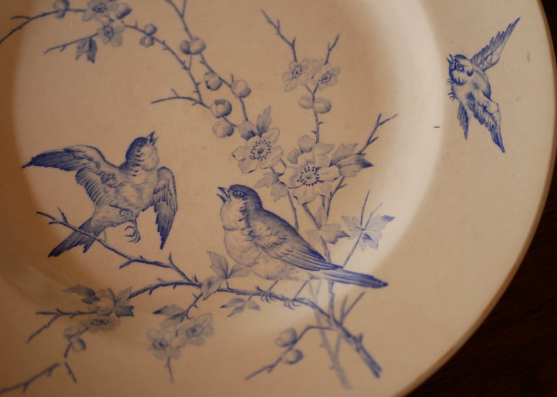 鳥と花 アンティークプレート 平皿 フランスアンティーク | mamantique