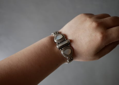 純銀　マザーオブパール　ブレスレット　ヴィンテージアクセサリー　ヨーロッパヴィンテージ