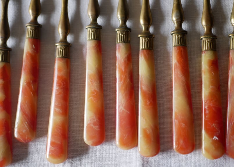 マーブルオレンジ デザートフォーク フランスアンティーク ブロカント