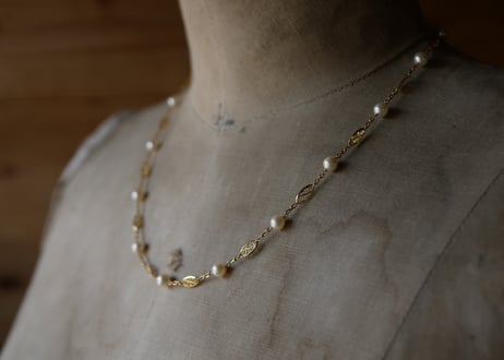 【RESERVED 御予約品・ FN-14 】フィリグリー パール　K18　ネックレス　フランスアンティーク　アンティークジュエリー