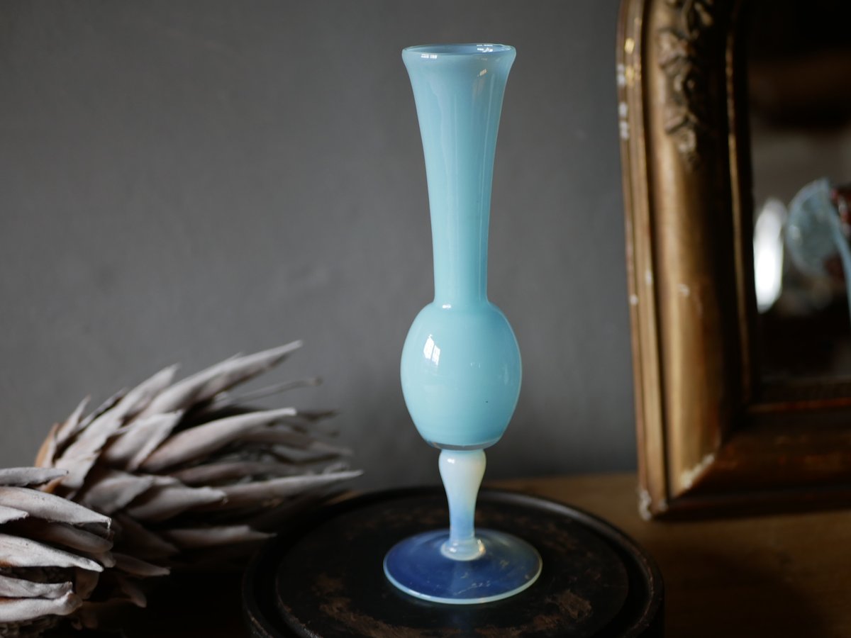 フランスアンティーク オパリンガラス 花瓶 ブルー系 一輪挿し グラス 花器 Antique Sam's Collectioプレスガラス花瓶 一輪挿し ガラス花瓶