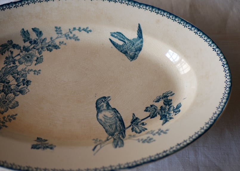 フランスアンティーク　フライパン　薔薇　ホーロー製　ブルー　ブロカント フランスアンティーク フライパン 薔薇 ホーロー製 ブルー