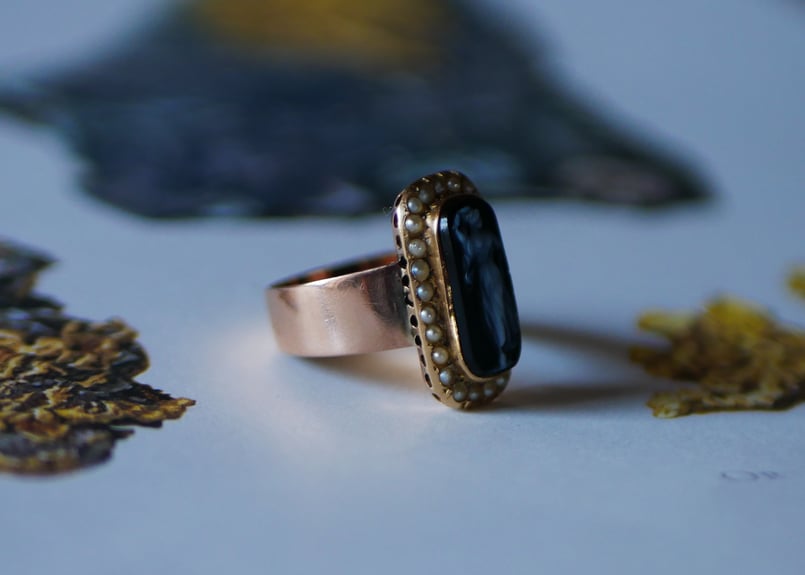 FR-57　シードパールとアゲートカメオ　K18　アンティークリング　指輪 FR-57 シードパールとアゲートカメオ K18 アンティークリング 指輪