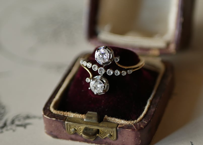 FR-43】天然ダイヤモンド K18 トワエモア フランスアンティーク