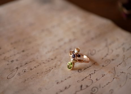 FR-11  天然ペリドット 18金 18K デザインリング　フランスアンティーク